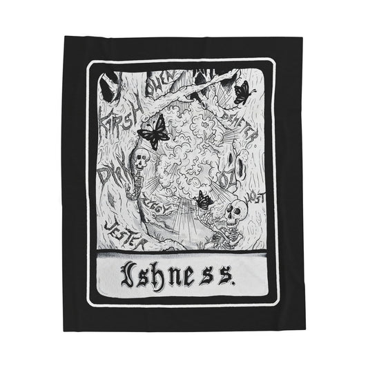 Ishness Velveteen Plush Blanket – Cozy Black and White Skull Design for Unique Home Decor